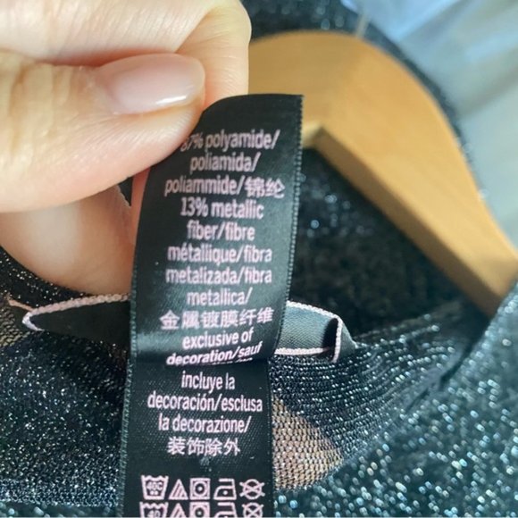 VICTORIAS SECRET Black Sheer Mesh Shine Glitter Shimmer Top - Picture 6 of 6
